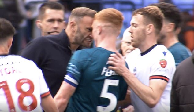 Bolton manager Ian Evatt angrily confronted Shrewsbury player Josh Feeney after the teams' League One match