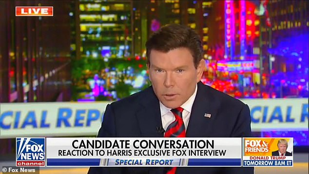 Fox News Channel's Bret Baier made a stunning admission about a mistake he made during his conversation with Vice President Kamala Harris