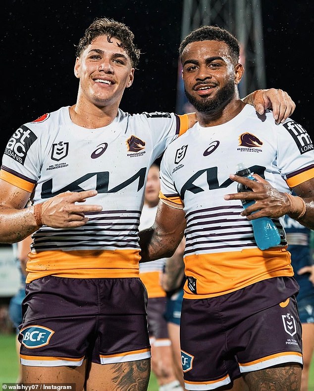 Brisbane Broncos star Ezra Mam, pictured right, was involved in a two-car crash on Friday