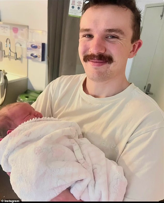 Matty's stepson Ethan, 23 (pictured) and his wife Maddy welcomed their first child, Illyria Fay Acton, into the world on Monday, less than a week away from her expected October 5 due date