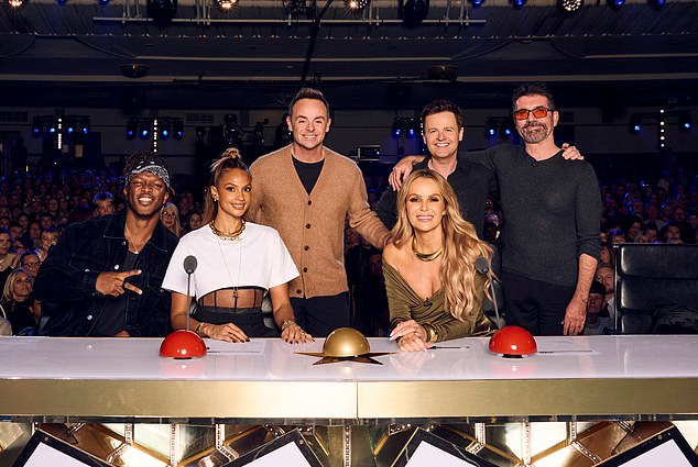 Britain's Got Talent is back! Judges Amanda Holden, Simon Cowell, Alesha Dixon and KSI stirred up a storm with veteran presenters Ant and Dec as they kicked off the first day of the 2024 series on Tuesday (left to right: KSI, Alesha, And, Amanda, Dec and Simon )