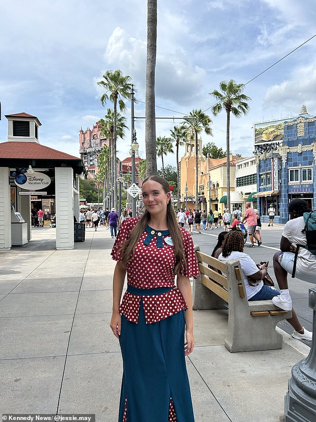 Jessie is pictured working at the resort; she is more covered