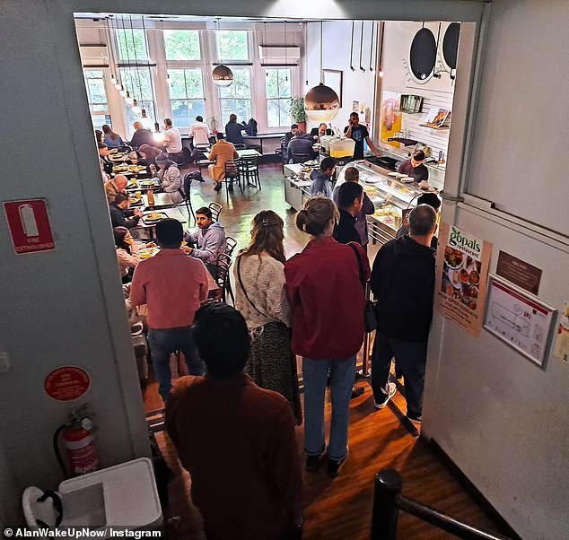 A cafe patron shared a photo of a packed Hare Krishna Food For Life's Crossways vegan and vegetarian restaurant on Swanston Street in Melbourne's CBD