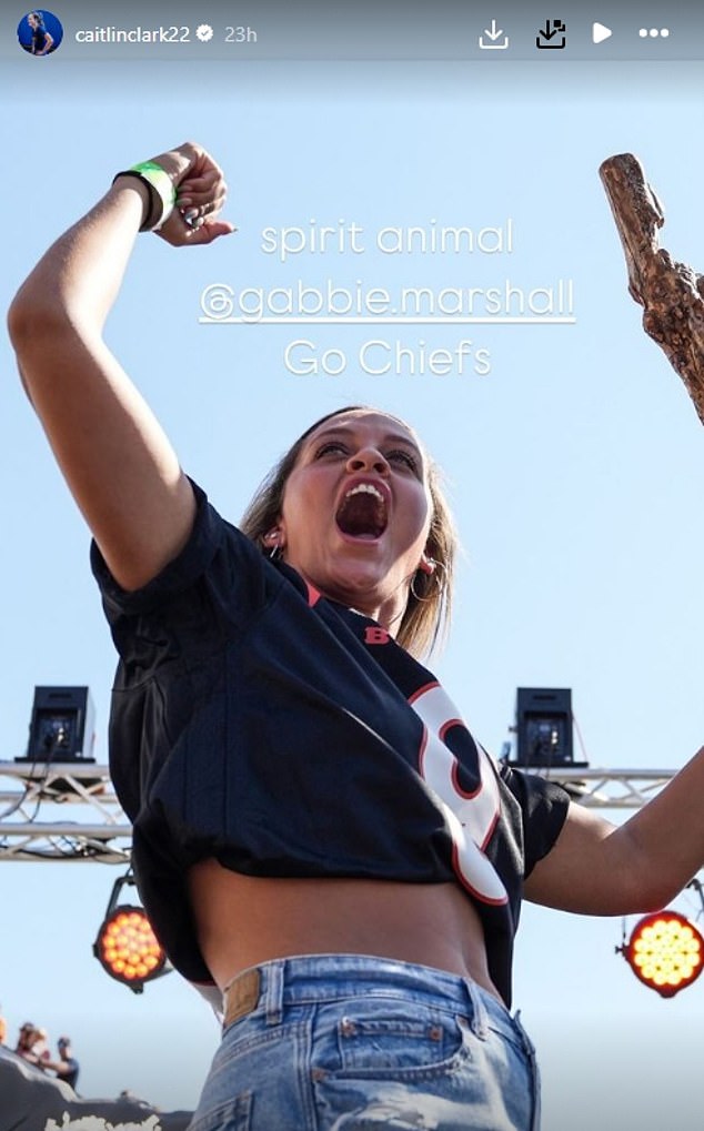 Caitlin Clark poked fun at former Iowa teammate Gabbie Marshall, saying 'Go Chiefs'