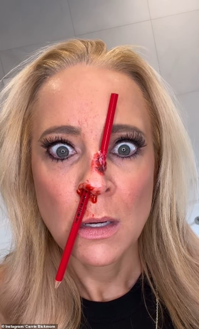 Carrie Bickmore shocked fans on Wednesday when she revealed her terrifying Halloween makeup look