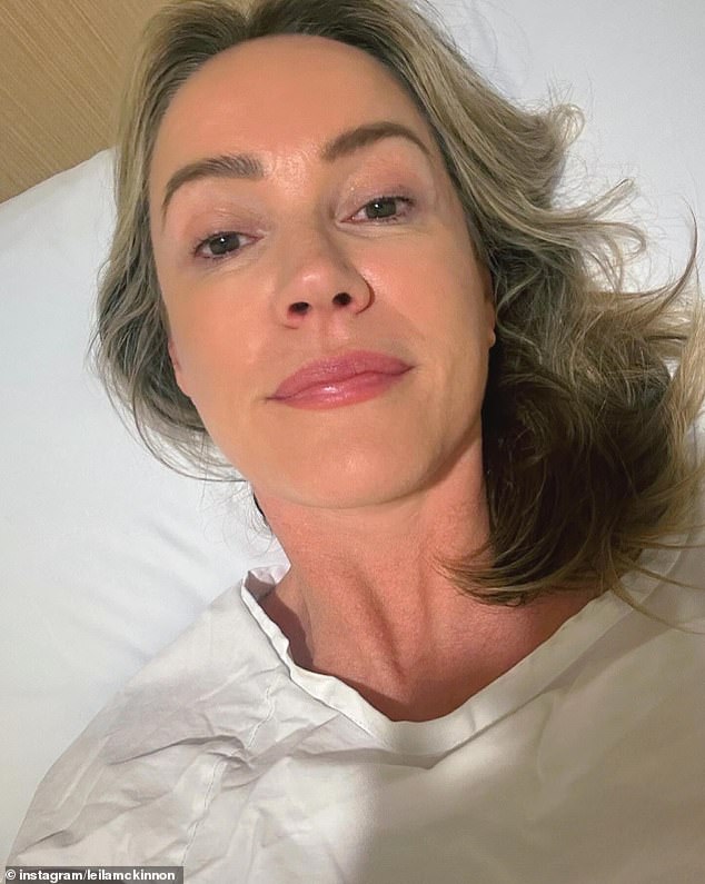 Leila McKinnon has shared some shocking snaps from hospital after surgery. The Channel Nine reporter revealed on Instagram on Thursday that she had undergone surgery on her knee to remove a pin inserted after a fall in 2022. Pictured