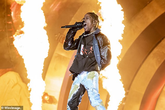 Several overzealous fans clashed with security guards at Travis Scott's (pictured) sold-out show in Melbourne at Marvel Stadium on Tuesday night