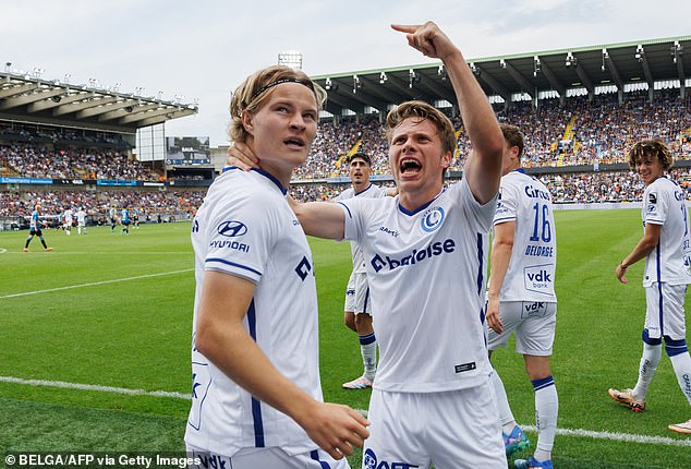 Andri Gudjohnsen (left) has scored twice for Gent since joining the Belgian side in the summer