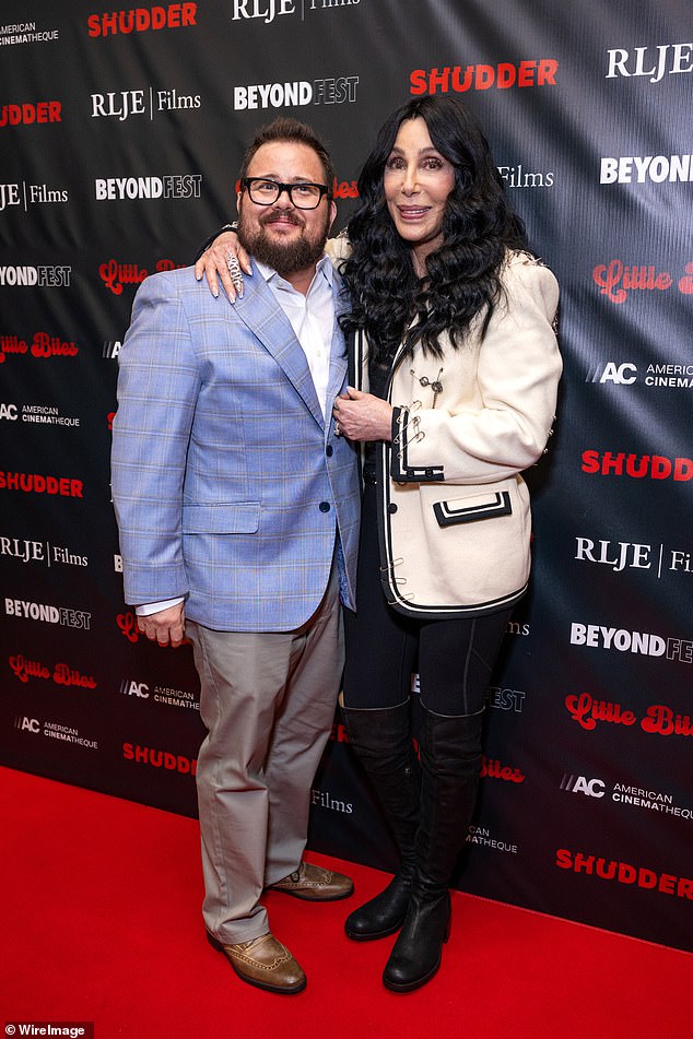 Cher seemed excited to be reunited with her eldest son Chaz Bono as they walked the red carpet at the Los Angeles premiere of his new film Little Bites