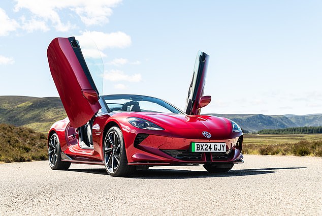 The roadster also features exotic 'scissor style' doors, first seen on the Lamborghini Countach, designed by Gandini