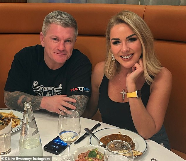 Claire Sweeney, 53, and boyfriend Ricky Hatton, 45, put on a loved-up display as they enjoyed a romantic dinner in Manchester on Thursday evening.