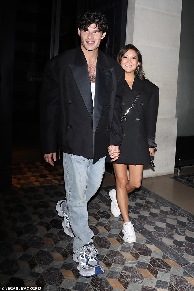 Ashley Park, 33, and her boyfriend Paul Forman, 30, were spotted together leaving the Hotel Costes in Paris on Monday evening after a glamorous party