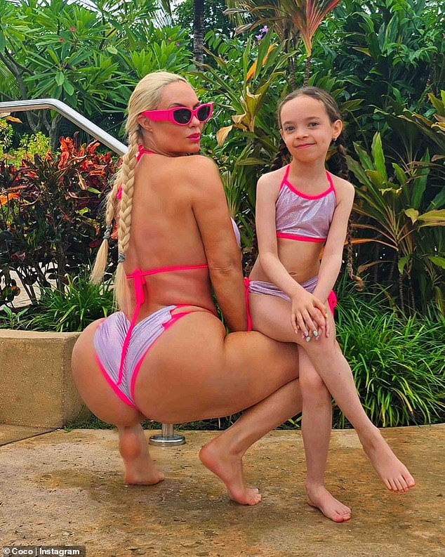 Coco Austin and her daughter Chanel, eight, posed in matching swimwear for six new images shared to Instagram on Sunday