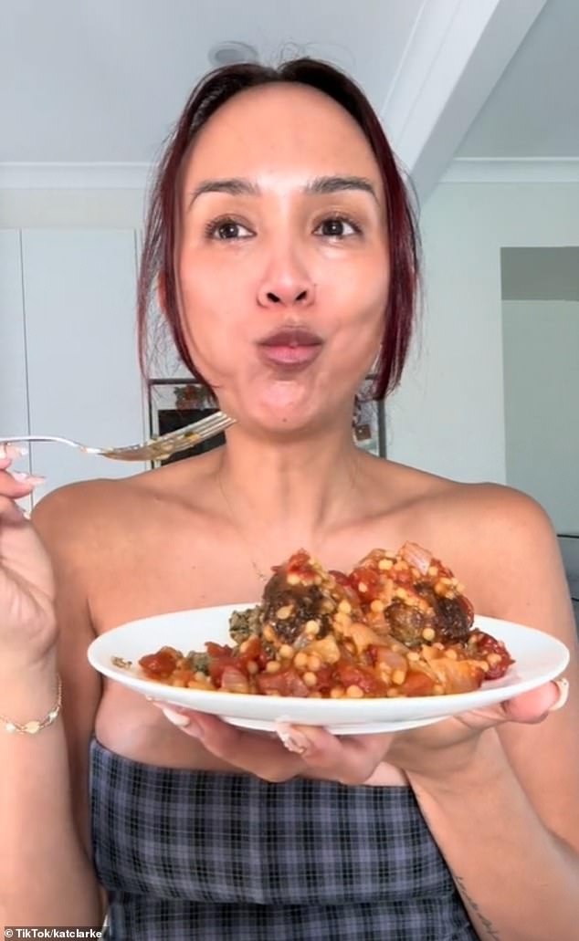 Kat Clark (pictured) has again received criticism for her online posts. The controversial Gold Coast influencer shared a TikTok video on Sunday in which she joked: 'I'm craving my man's juicy African balls'