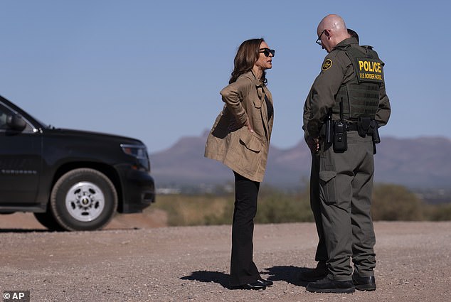 Democratic presidential candidate Vice President Kamala Harris visits the U.S. border with Mexico in Douglas, Arizona, Friday, September 27, 2024.