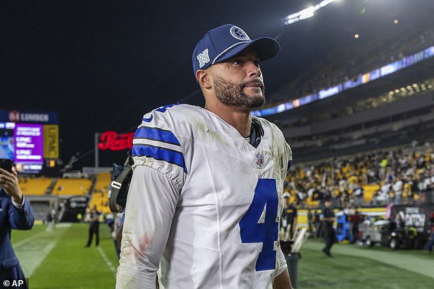 Prescott led the Cowboys to a late victory over the Steelers last weekend with a TD for Jalen Tolbert