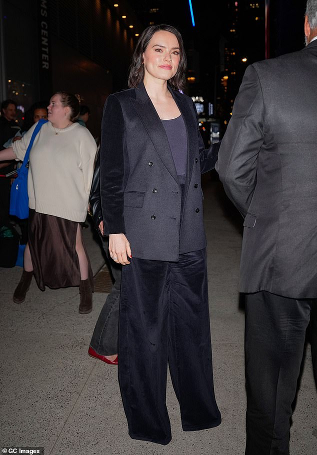 Daisy Ridley, 32, showed off her chic sense of style in a sleek all-black look as she stepped out in New York City on Monday