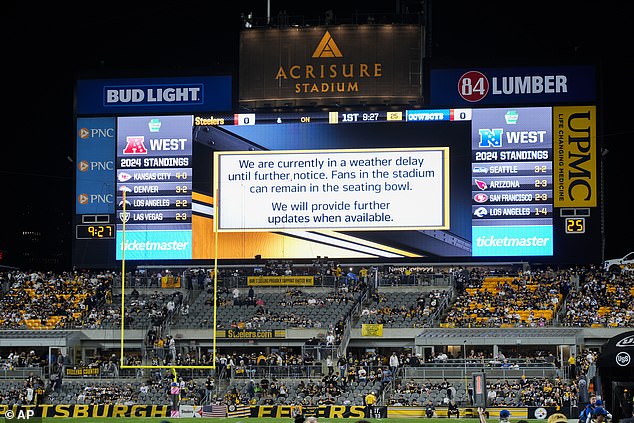 Pittsburgh Steelers vs. Dallas Cowboys was postponed Sunday night due to bad weather