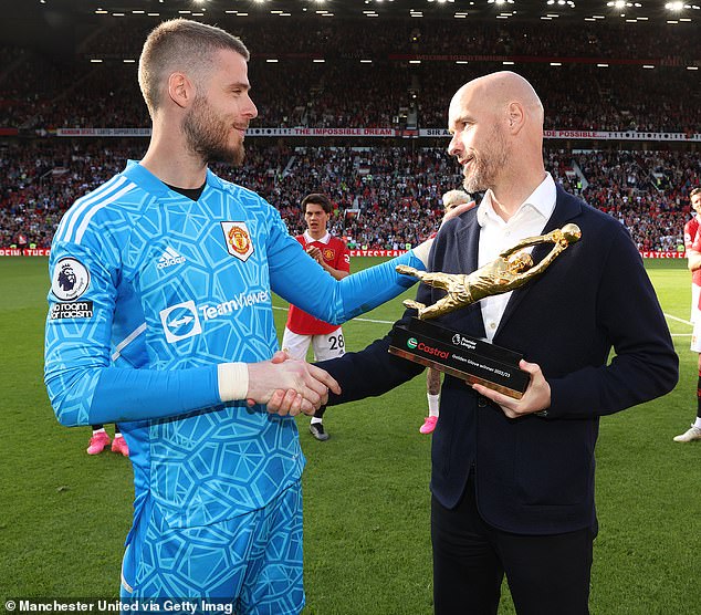 David De Gea (left) has made a not-so-subtle comment about Erik ten Hag (right) after he was sacked by Manchester United