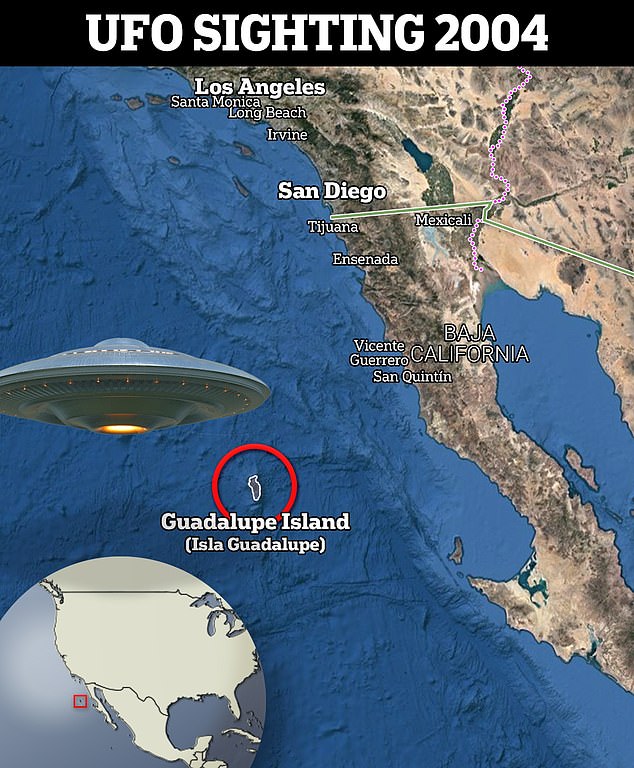 The 'Tic-Tac' UFOs disappeared from view about 60 miles north of Guadalupe Island off the coast of Mexico, according to witnesses who spoke to DailyMail.com.