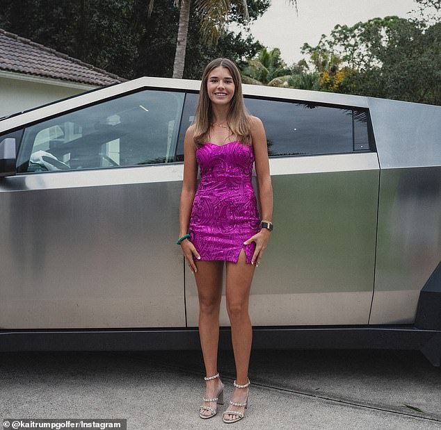 Kai Trump, 17, posed in front of her silver Cybertruck in a homecoming Instagram post