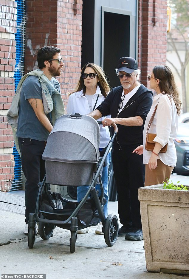 Dustin Hoffman and his second wife Lisa Jo Gottsegen Hoffman reunited with their son Jake and his wife in Manhattan on Thursday to meet their newborn grandson Ryder Dusty Hoffman