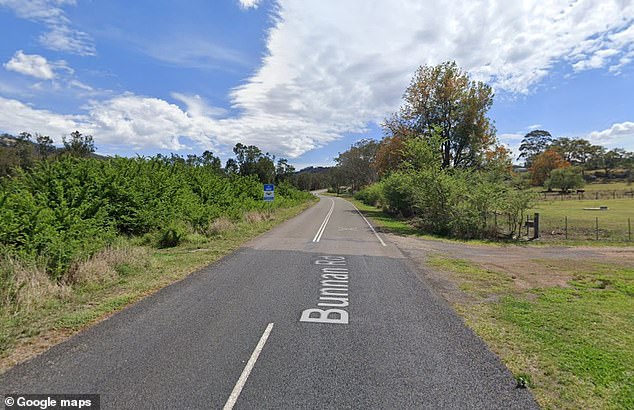 Emergency services were called to Bunnan Road (pictured), Owens Gap, 14 miles west of Scone, after reports a Mitsubishi Lancer had collided with a Nissan Navara