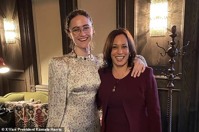 Kamala Harris' stepdaughter Ella Emhoff, seen here with the vice president this year, warned followers on social media on Saturday not to 