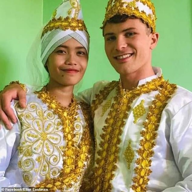 American YouTuber Elliot Eastman (right) is suspected of being kidnapped from a remote Philippine village on Thursday, just months after he married a local woman (left)