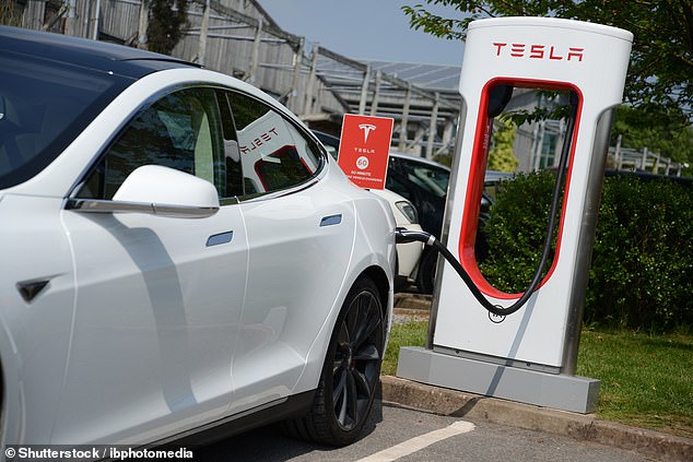 Elon Musk's Tesla, despite long-term growth, saw quarterly sales fall from a peak of 484,500 in the fourth quarter of 2023 and 386,800 in the first quarter of 2024. Pictured: a Tesla Model S charging