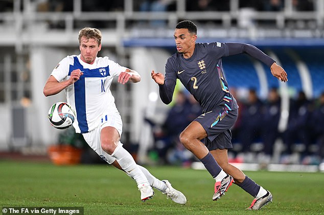 Trent Alexander-Arnold was deployed at left back for England's match against Finland