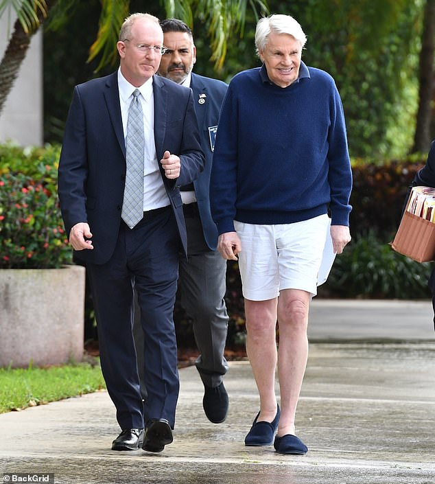 Jeffries, right, was released from jail on Tuesday on a $10 million bond by a magistrate at the federal courthouse in West Palm Beach, Florida (photo that day)