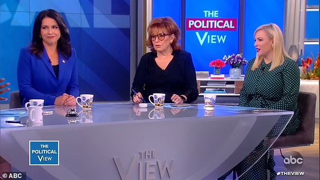 Gabbard and McCain (right) on The View in November 2019 with comedian Joy Behar