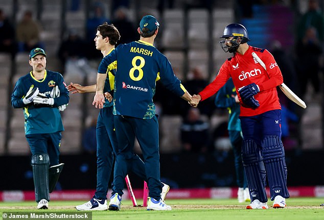 Mahmood (right) represented England against Australia in a T20 international in September