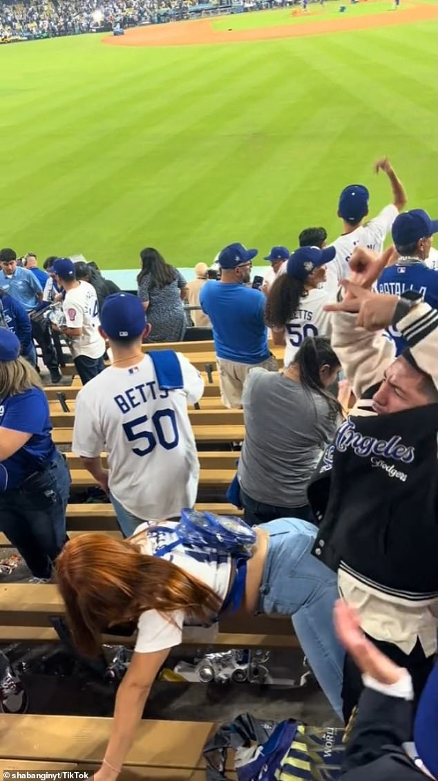 A Dodgers fan has gone viral for her celebration during the World Series vs. New York Yankees