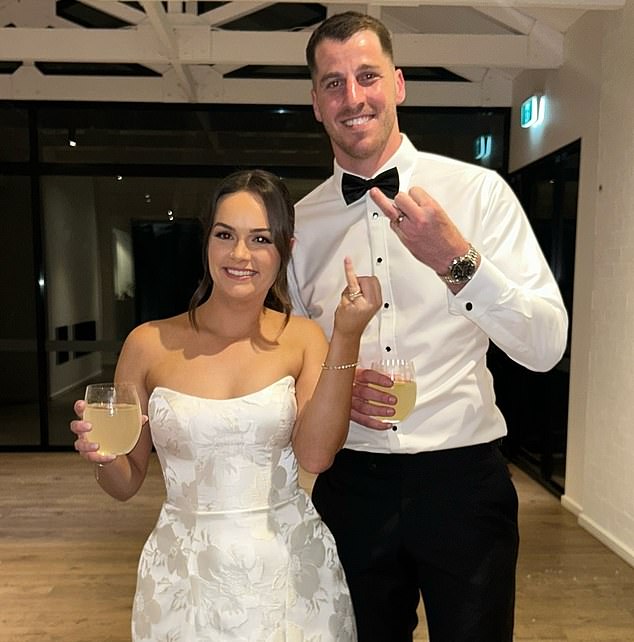 North Melbourne ruckman Tristan Xerri, 25, (right) married his fiancée Maddison (left) in a lavish ceremony in the Macedon Ranges on Saturday