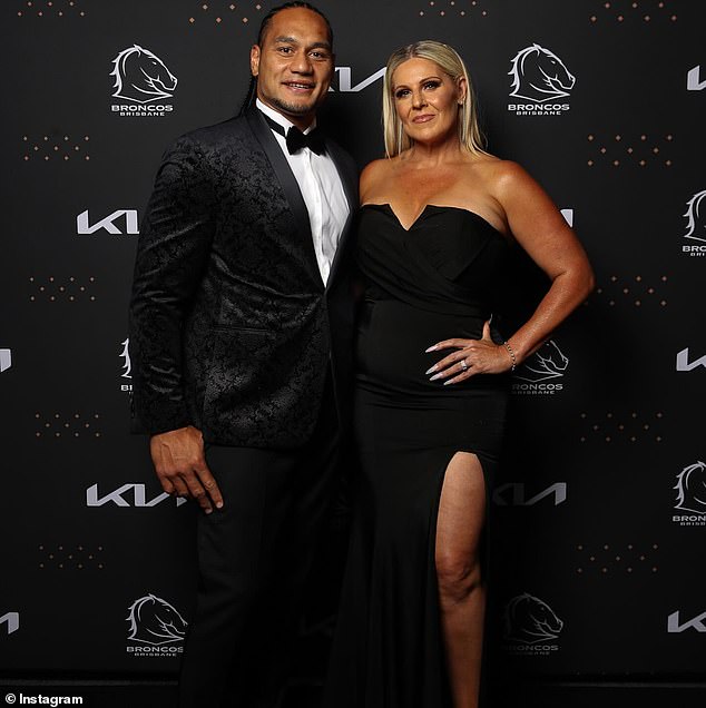 Footy star Marty Taupau (pictured with wife Michelle) has revealed the confronting time he was racially abused in front of his children on Australia Day