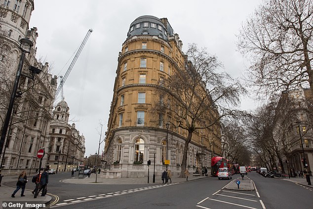 The 24-year-old, also a former international star, was stopped by police at the exclusive Corinthia Hotel (pictured), in Whitehall Place, Westminster, on October 9.