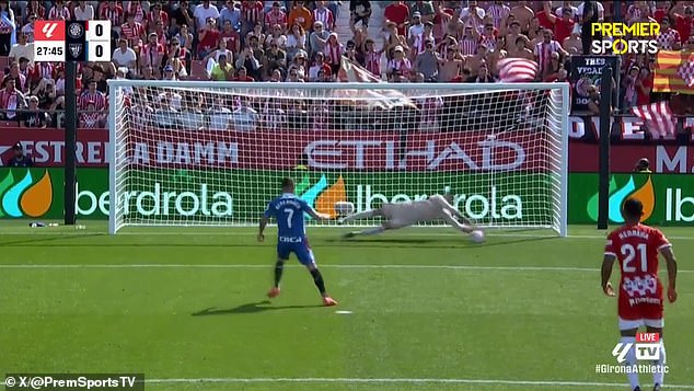 Alex Berenguer's tame side-foot penalty was saved by Paulo Gazzaniga in the first half