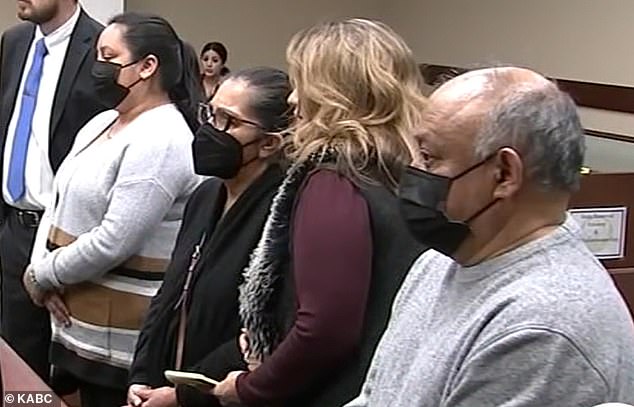 Marcelino Olguin, 65, seen on the right, was sentenced to seven years in prison, while his daughter Lennys and his wife Rosa, both seen on the left, were sentenced to four years of formal probation