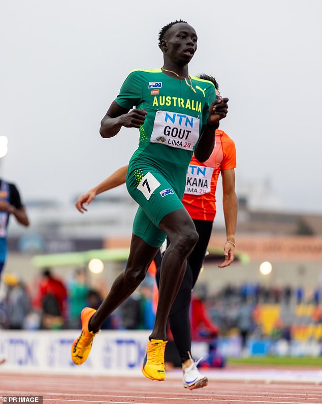 Gout Gout (pictured at this year's Under-20 World Athletics Championships) has signed a deal with Adidas to become one of the youngest Australian athletes to turn professional