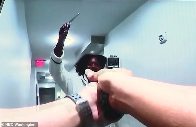 Shocking police body camera footage shows the moment a Virginia woman was shot dead by an officer after she attacked him with a knife