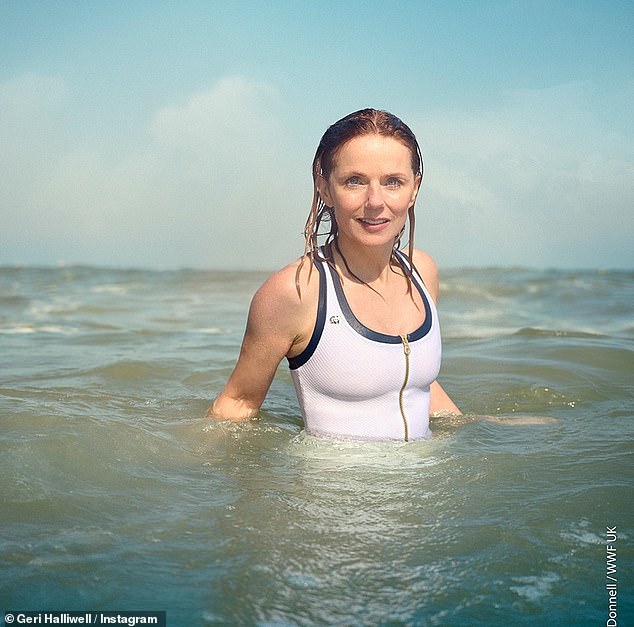 Geri Horner showed off her incredible figure as she took a dip in the sea to promote WWF's #PrescriptionForNature campaign