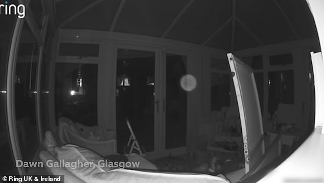 Dawn Gallagher, who shared the video from her Glasgow home, says she noticed the activity after the mysterious orb triggered the camera's motion alert