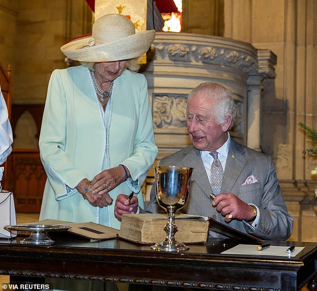 Each member of the royal family has signed the Bible, which belonged to the Rev. Richard Johnson, Australia's first Christian minister, on previous royal visits