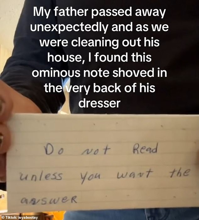 A grieving woman was thrilled to find a note from her late father, especially if it hinted at the revelation of a family secret