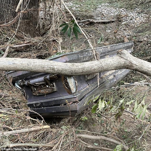 The coffin seen in the gruesome footage was later recovered as part of a community clean-up