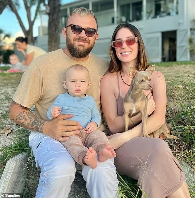 Jeffrey Norris (pictured left with his son Lucky and partner of six years Brooke Stone) had gone bushwalking in an area he knew well to 'clear his head' on the morning of his mother's funeral, but was accidentally killed