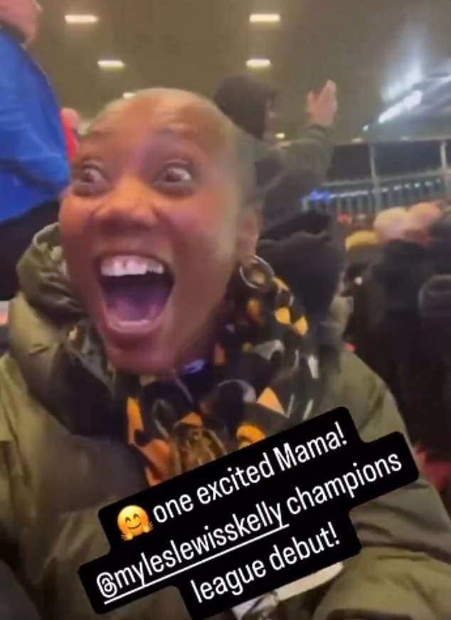 Myles Lewis-Skelly's mother Marcia couldn't contain her excitement as he made his Champions League debut