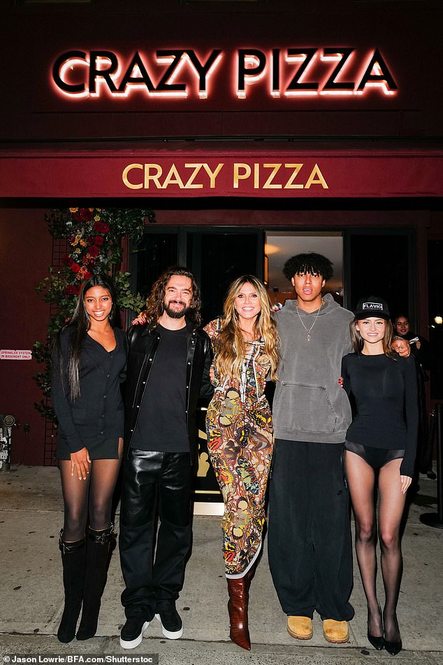 Heidi Klum and her third husband Tom Kaultiz brought three of her four children — daughter Lou Samuel, son Johan Samuel and daughter Leni Klum — to the grand opening of Crazy Pizza NYC in Manhattan's SoHo neighborhood on Tuesday evening